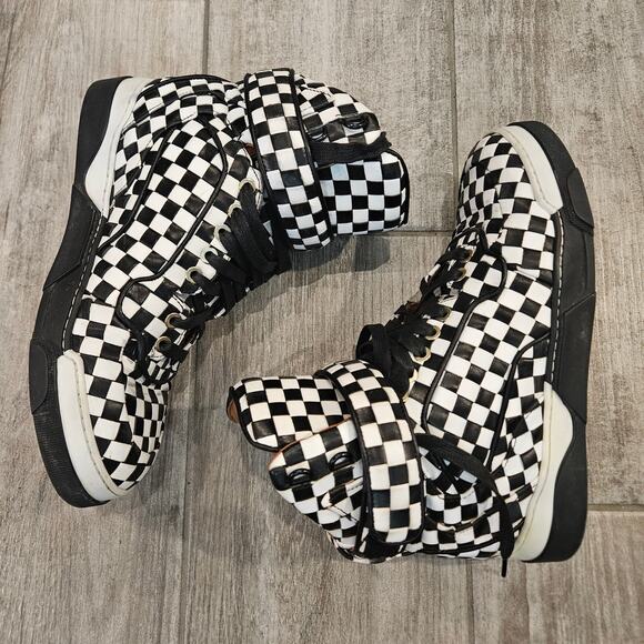 Givenchy Tyson High Top Sneakers Womens Size 37 US 6.5 Checkered Leather Bold - Picture 2 of 16